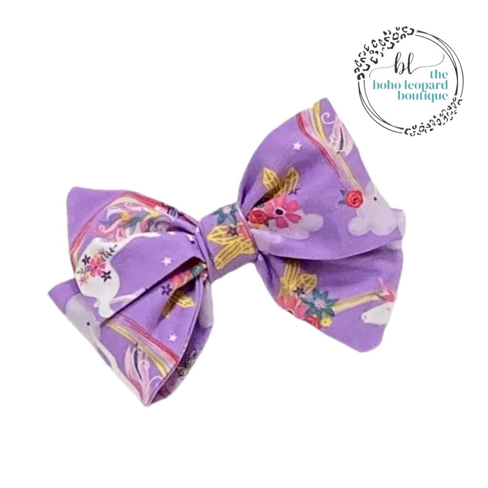 Girls unicorn pattern fabric hair bow